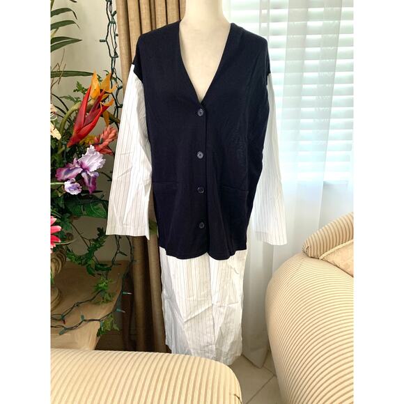 Zara Mixed Poplin Pinstripe Jacket / Long Tunic Shirt in Striped Black/White - Picture 5 of 13